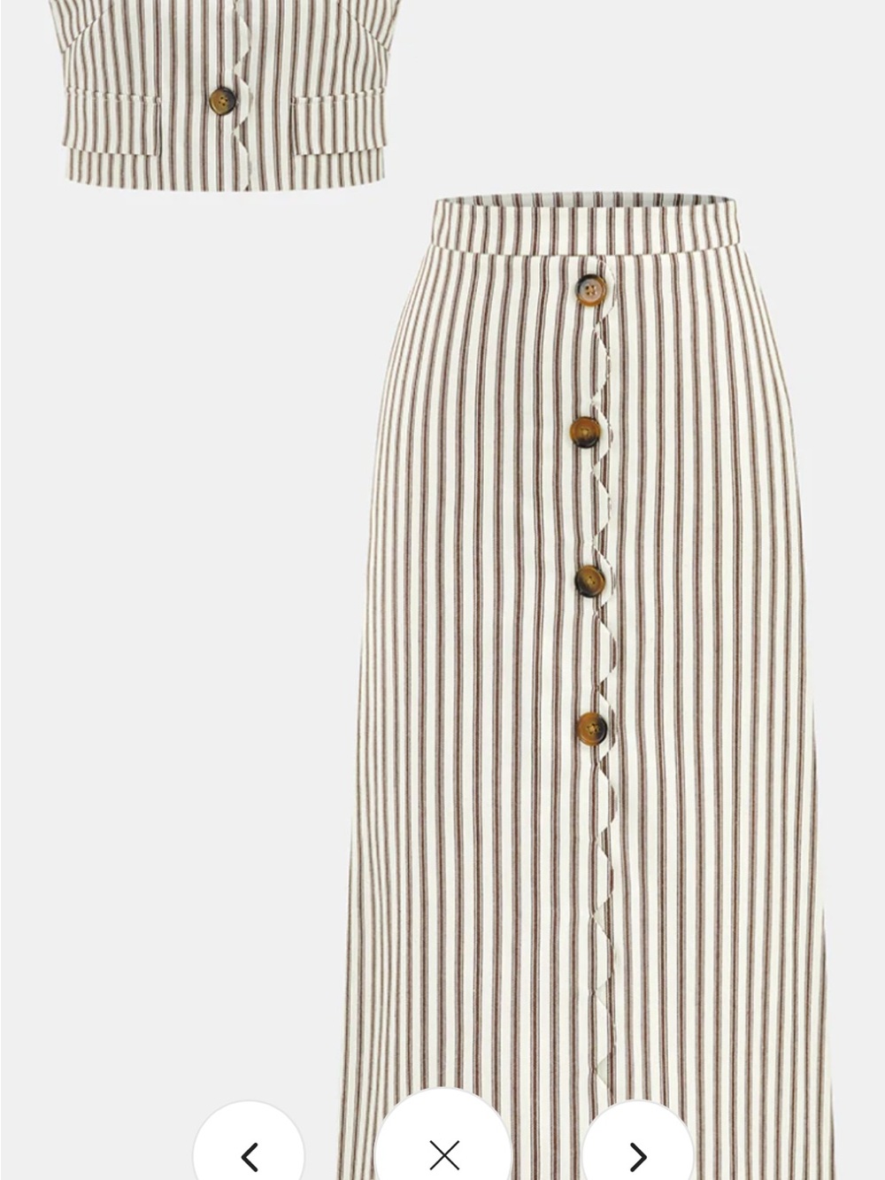 Commense Cream and Brown Striped Crop Top & Midi Skirt Set - Picture 2 of 6